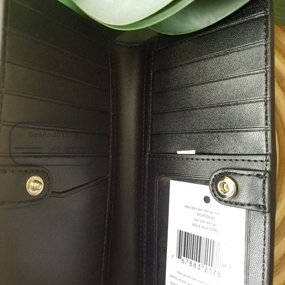 Kate Spade NWT Staci Large Wallet Polka Black Polka Dot Saffiano Leather - Picture 4 of 10